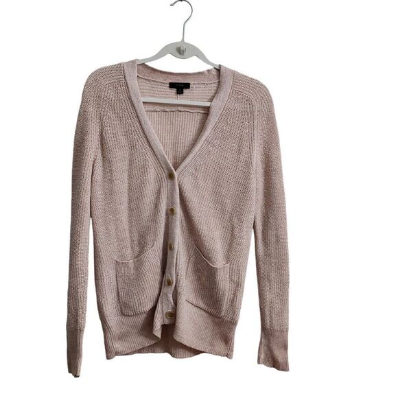 J. Crew Sweater Womens Small Pink Relaxed Cotton Linen Blend Cardigan BH461 - Picture 1 of 8